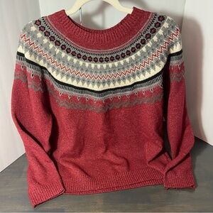 Weatherproof Red and Gray Patterned Sweater